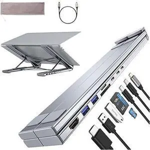 8-in-1 USB-C Laptop Stand with Docking Station  Ergonomic Adjustable Laptop Riser with 2 USB 3.1, 4K HDMI, 100W PD Charging, Portable Aluminum Laptop Holder for Desk & Travel(8 in1)