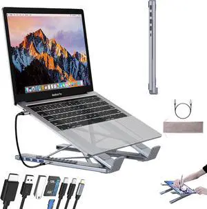 8-in-1 USB-C Laptop Stand, 2025 New Upgraded Laptop Stand Docking Station,Portable All-in-One 8-Port,Type C Hubs Adapter with 4K HDMI, 2 USB 3.0,Pd 100w, Plug and Play for Office,School,Home (8-in-1)