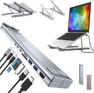 8-in-1 USB-c Laptop Stand, Laptop Stand with Docking Station, Laptop Docking Station with 4K HDMI, 2 USB 3.0, PD 100W, Universal Dock Stations for Various Brands