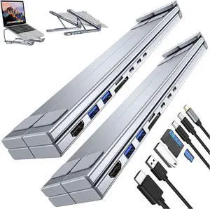 Civilizek Civilized 8-in-1 USB-C Laptop Stand, Upliftjoys Portable Adjustable Flat Laptop Docking Station Stand with 4k HDMI, 2 USB 3.0, Pd 100w, Universal for Offices, Corporate Desks, Cafes (2PCS)