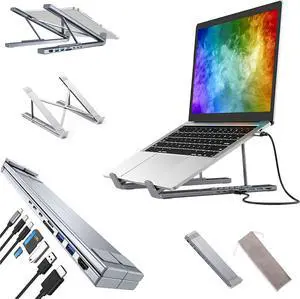 Laptop Stand with Docking Station, Laptop Docking Station with 4k HDMI, 2 USB 3.0, Pd 100w, 8-in-1 USB-C Laptop Stand
