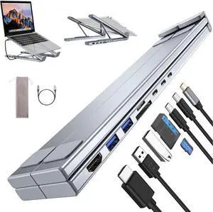 Civilizek Civilized 8-in-1 USB-C Laptop Stand, Upliftjoys Portable Adjustable Flat Laptop Docking Station Stand, with 4K HDMI, 2 USB 3.0, Pd 100w (1pcs)