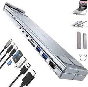 Civilized 8 in 1 USB Laptop Stand, Laptop Docking Station Stand, Adjustable Aluminum Notebook Computer Stand, 8 in 1 USB C Hub with 4k HDMI, 2 USB 3.0, Pd 100w, Plug and Play (2pcs)