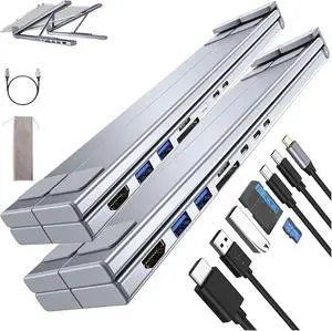 Civilizek 8-in-1 USB-C Laptop Stand, Civilized Portable Adjustable Laptop Docking Station Stand, with 4k Hdmi, 2 USB 3.0, Pd 100w, Type C Hubs Adapter for Home, Office Cafes and School Use (2Pcs)