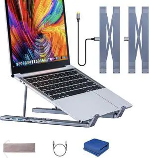 8-in-1 USB-C Laptop Stand, Upliftjoys Laptop Stand, 2025 New Upgraded Laptop Stand Docking Station, Ergonomic Elevation with 4K HDMI, 2 USB 3.0, Pd 100w for Home Offices, Corporate Desks (2PCS-8 IN 1)