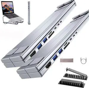 Civilizek Civilized 8-in-1 USB-C Laptop Stand, Upliftjoys Portable Adjustable Flat Laptop Docking Station Stand with 4k HDMI, 2 USB 3.0, Pd 100w, Multiport Laptops Adapter Universal (2pcs)