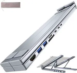 8-in-1 USB-C Laptop Stand, Portable and Adjustable Tablet Laptop Docking Station with 4k HDMI Port, 2 USB 3.0 Ports for Offices, Corporate Desks and Coffee Shops (1pcs)