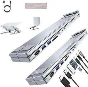 8-in-1 USB-C Laptop Stand,Laptop Stand with USB Ports,Laptop Docking Station Stand,8 in 1 USB-C Hub with 4k Hdmi, 2 USB 3.1, Pd 100w, Multiport Adapter Universal (Silver-2PCS)