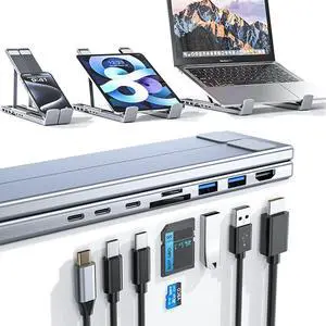 8-in-1 USB-C Laptop Stand, USB C Laptop Docking Station Stand with 4K HDMI, 2 USB 3.0, PD 100w, Universal for Home Offices, Corporate Desks, and Cafés (1set)