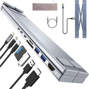 Civilizek 8-in-1 USB-C Laptop Stand, Laptop Stand with Docking Station, Universal Computer Desk Dock with 4k Hdmi, 2 USB 3.0, Pd 100w for Offices, Corporate Desks, Cafes (8 in 1)