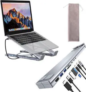 Civilized Laptop Stand with Docking Station, 8-in-1 USB-C Laptop Stand, USB C Dock Tablet Stand with 4k HDMI, 2 USB 3.0, Pd 100w, Universal Dock Station for MacBook Pro/Air, Plug and Play (8 Ports)