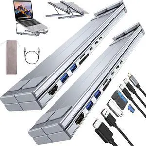 Civilizek 8-in-1 USB-C Laptop Stand, 2025 New Upgraded Laptop Stand Docking Station, Ergonomic Elevation with 4K HDMI, 2 USB 3.0, Pd 100W, Universal for Offices, Corporate Desks, Cafes (2PCS)