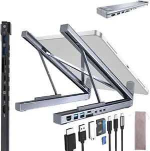 8-in-1 USB-C Laptop Stand, Portable Docking Station for Laptop, 8 in 1 USB C Hub with 4K HDMI, 2 USB 3.0, PD 100W, Multiport Adapter Universal for Home Offices, Corporate Desks (Silver)
