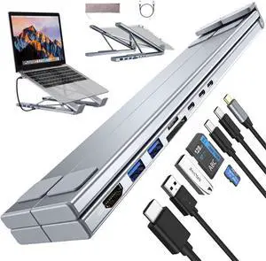 Civilizek 8-in-1 USB-C Laptop Stand, Foldable Universal Computer Notebook Dock Station, Docking Station with Video/USB/PD Interface, Office Tools for Office School and Home Use, Plug and Play(8-in-1)