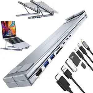 Civilizek 8-in-1 USB-C Laptop Stand, Laptop Stand Docking Station, 8-in-1 USB-C Hub, Civilizek Laptop Stands, Foldable Portable USB Hub with 4k Hdmi, USB 3.0, Pd 100w (1 pcs)