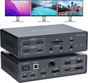 USB C Docking Station 3 Monitors 4K@60Hz for MacBook/Windows Compatible with DisplayLink Technology, 19 in 1 Thunderbolt Dock with 2 HDMI & 2 DisplayPort, PD 100W, QC 18W, USB 3.2 10 Gbps