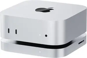Mate Mini-B for Mac mini M4 Dock, Aluminum Alloy Stand with M.2 PCle SSD Solt (up to 8TB), Thunderbolt5*1USB-A 3.0 * 22.5G LAN*1SD4.0 * 1Type-C(PD3.0)*1, Audio Jack - Silver