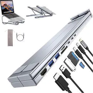 Civilizek 8-in-1 USB-C Laptop Stand, Upliftjoys 8-in-1 USB-C Laptop Stand, with 4K HDMI, 2 USB 3.0, Pd 100w, Universal for Offices, Corporate Desks, Cafes (1Pcs)