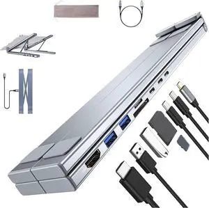 Civilized 8-in-1 USB-C Laptop Stand, 8-in-1 USB-C Laptop Stand, Portable Type C Hub Adapter with 4K HDMI, 2 USB 3.0 Ports, 100W PD Power for Home Offices, Desks, and Cafes