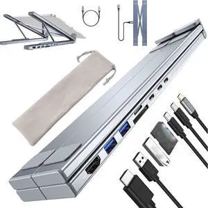 8-in-1 USB-C Laptop Stand, Civilizek Laptops Stands, 4K HDMI Output, Ergonomic Elevation, 2 USB 3.0, Pd 100w, Universal for Offices, Corporate Desks, Cafes (#1pc)