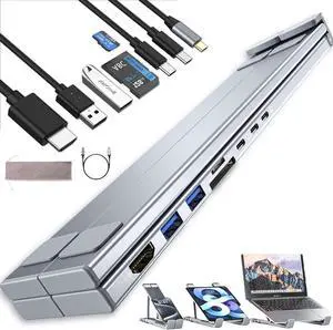 8-in-1 USB-C Laptop Stand, 2025 New Universal Laptop Stand with 4k Hdmi, 2 USB 3.1, Pd 100w, Ergonomic Elevation, Nonslip, Plug and Play, for Home Offices, Corporate Desks (8 in 1)