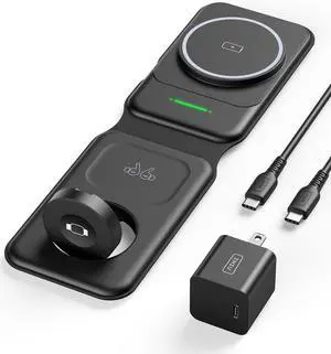 3 in 1 Charging Station Multiple Devices for  15W Magnetic Foldable Travel Wireless Charger for iPhone 16 pro max 15 14 13 12 Series iWatch 10 9 8 SE/Ultra Series AirPods 4 3 2 pro