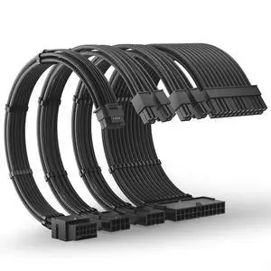 AsiaHorse 12VHPWR PSU Extension Cable Kit for RTX 50/40 Series, 16AWG Pcie 5.0 Cable Extension Kit Soft Braided 16PIN to 16PIN Cable Kit, 24pin ATX /4+4pin EPS /12+4pin 30CM