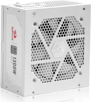 Redragon PSU018 80+ Platinum 1300 Watt ATX 3.0 Fully Modular Power Supply, 80 Plus Certified, 100% Japanese Capacitors & Low Noise Smart-ECO 0 RPM Fan, Full Mod Cables w/12VHPWR Cable, White