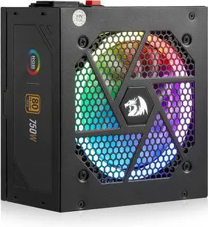 Redragon PSU006 80+ Gold 750 Watt ATX Fully Modular Power Supply w/ 80 Plus Gold Certified, Compact 160mm Size & RGB Low Noise Smart-ECO 0 RPM Fan, 100% Japanese Capacitors, Full Mod Cables, Black