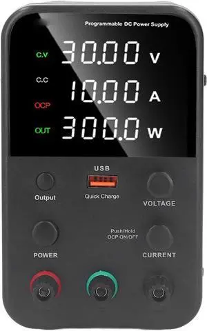 DC Power Supply, USB Charging Interface WPS3010H Variable DC Power Supply 0-30V 0-10A 300W Integrated Temperature Control Fan for Home Appliances (US Plug AC115V)