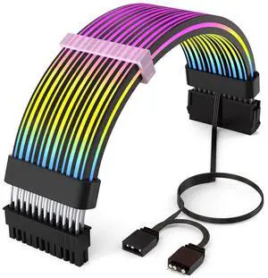 Sirlyr RGB Cable 24 Pin RGB Power Supply Cable Extensions - 5V 3 Pin Addressable ARGB Power Supply for PC Black Motherboard Black Style