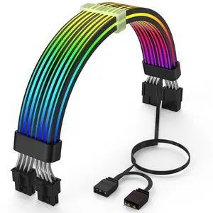 Sirlyr - RGB PC Cables, Strimmer 2 x 8 Pin, 5V PSU Extension Cable and 3 Pin ARGB Synchronization for Graphics Card Power Supply, PC Box Decoration