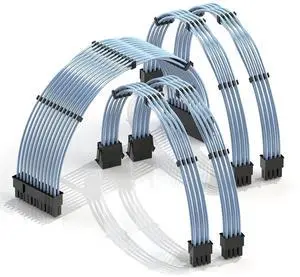 LINKUP - 30cm PSU Cable Extension 18AWG Oxygen Free Copper (OFC) Teflon Jacket Custom Mod GPU PC w/Comb Kit | 1 x 24 P (20+4) | 2 x 8 P (4+4) CPU | 2 x 8 P (6+2) GPU Set | 300mm - Blue