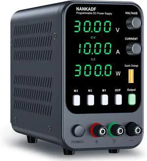 DC Power Supply, 30V 10A Bench Power Supply with Memory Storage & RecallVariable Power Suppy with Encoder Adjustment Knob, 5V/3.6A USB Quick-Charge & OCP Short Circuit Alarm (0-30v 0-10a)