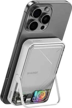 ICEMAG 2 MagSafe Power Bank, 15W Qi2 Magnetic Portable Charger with Active Cooling 10000mAh Battery Pack with Foldable Stand Transparent, Compatible for iPhone 16/15/14 Series, Galaxy