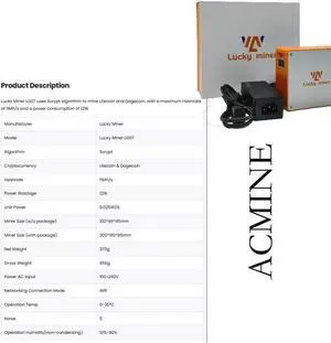 Lucky Miner LG07 Litecoin & Dogecoin Miner - 11MH/s Scrypt Algorithm, 12W Energy-Efficient Operation, Ultra-Quiet 25dB Design with 2.4GHz WiFi & Built-in PSU | Home Crypto Mining Machine for Beginner