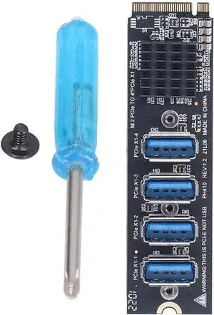 PH410 M.2 Mkey PCIE to 4 Port PCIE X1 Expansion Card, Reinforced Anti Interference Adapter for OS, with Screw and