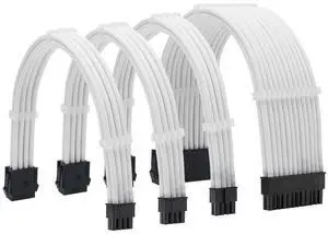 VovoZanium ATX PSU Sleeved Power Supply Extension Cables Kit 18AWG 30cm ATX 24-pin,EPS 4+4-pin,PCI-E 6+2-pin Come with Combs for PSU to Motherboard/GPU (White)