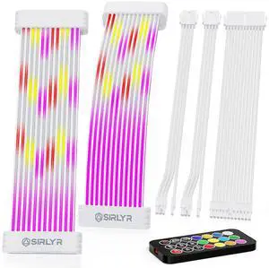 Sirlyr RGB PSU Cables Set with Lighting Panels and 24 Pin Motherboard,2× 8 Pin GPU PC Power Supply Extension Cable Mod - Upgrade 120 LEDs 6 Light Strips with Remote ARGB Control