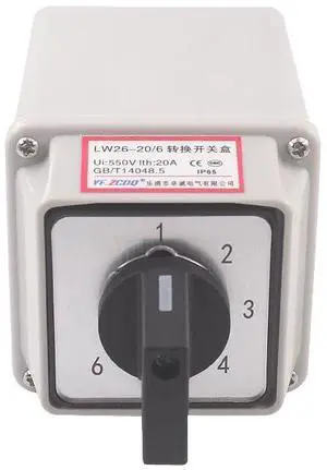FUKUZL 20A Changeover Rotary Switch LW26-20/6M YMW26 with Waterproof Box 6 Gears 6 Sections 2 Wires 6-Way Power Supply Voltage Signal