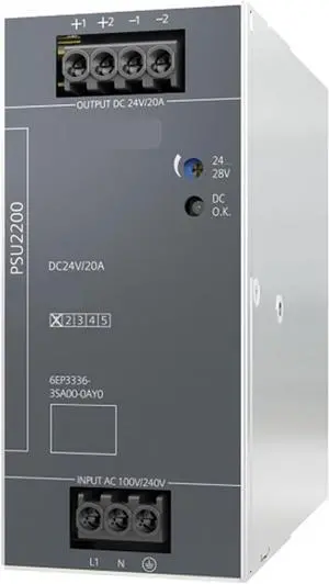 PSU2200/1AC/24VDC/20A Power Supply, Input: AC 90-264V, Output: DC 24V/20A, 6EP3336-3SA00-0AY0