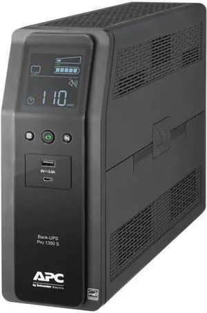 APC Sinewave UPS Back-UPS Pro, 1350VA Battery Backup & Surge Protector, LCD, AVR, BR1350MS APC Sinewave UPS Back-UPS Pro, 1350VA Battery Backup & Surge Protector, LCD, AVR, BR1350MS