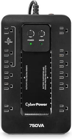 EC750GTAA Ecologic Battery Backup & Surge Protector UPS System, 750VA/450W, 12 Outlets, ECO Mode, Compact Uninterruptible Power Supply, TAA Certified