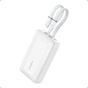 Anker Zolo Power Bank, 10,000mAh 30W Max Fast Portable Charger with Built-in USB-C and MFi Certified Lightning Cables, USB-C&A, Battery Pack for iPhone 16/15 Series, MacBook, Galaxy (White)