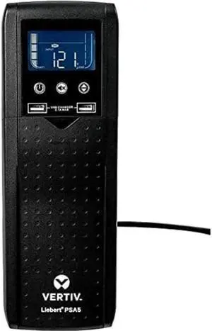 Vertiv PSA5 UPS - 1500VA 900W 120V Line Interactive AVR Tower UPS, 10 outlets, 2 USB Charging Ports, Battery Backup w/ Surge Protection, 3 year warranty, Energy Star Certified(PSA5-1500MT120)
