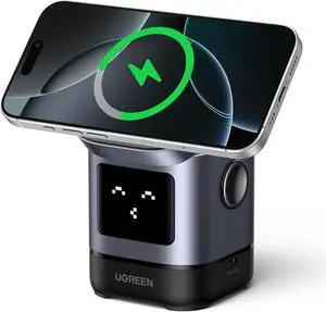 UGREEN Uno Qi2 Certified 15W Wireless Charger Stand, 2 in 1 Fast Charge Charging Station Compatible with Magsafe Charger Stand for iPhone 16, 15, 14 Series, AirPods 2/3/Pro (No AC Adapter)