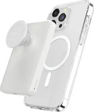 PopSockets PowerPack for MagSafe Magnetic Power Bank, Portable Phone Charger, Magnetic Wireless Battery Pack, 5000mAh for iPhone 16/15/14/13/12 Pro/Pro Max/Plus - White