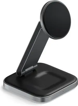 Satechi 2 in 1 Wireless Charger, Qi2 15W Dual Wireless Charger Stand, Magnetic, Foldable Travel Charger Station for iPhone 16/15/14/13/12, and AirPods Pro 4/3/2