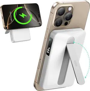 ESR for MagSafe Power Bank, Kickstand 10,000mAh MagSafe Portable Charger, Qi2 Certified 15W Fast Battery Pack with LED Display, 27W USB-C MagSlim Charger with Cable for iPhone 16/15/14/13/12, White