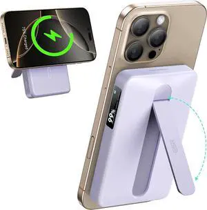 ESR for MagSafe Power Bank, Kickstand 10,000mAh MagSafe Portable Charger, Qi2 Certified 15W Fast Battery Pack with LED Display, 27W USB-C MagSlim Charger with Cable for iPhone 16/15/14/13/12,Lavender